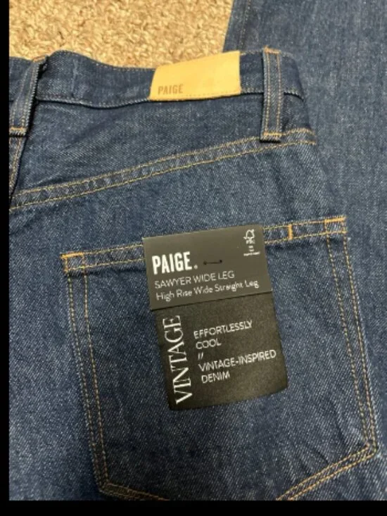 PAIGE DENIM SAWYER WIDE LEG COVERED MADELLA DARK INDIGO WASH JEANS NWT $269 27 W - Picture 8 of 12